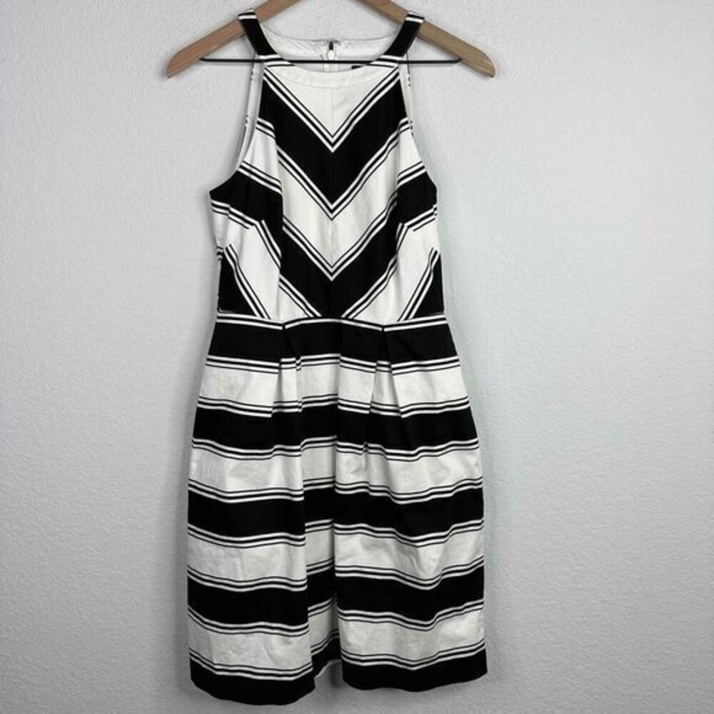Adrianna Papell Dress Womens Size 6 Black White Striped Sleeveless A-Line Casual - Picture 1 of 9